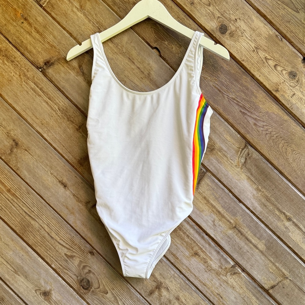 Abercrombie & Fitch White one piece cheeky rainbow Swimsuit medium